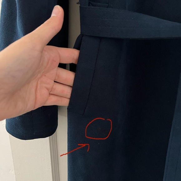 Vintage Hong Kong dark teal blue microsuede long wrap coat trench coat Medium - Picture 10 of 15